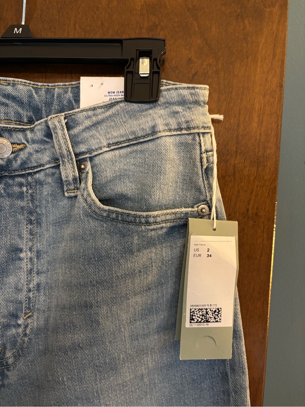 H&M Classic Light Wash Women’s Straight Leg Jeans- ultra high waist mom jeans